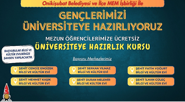 Onikişubat Belediyesi'nin ücretsiz Üniversite Hazırlık Kursu'na kayıtlar başladı